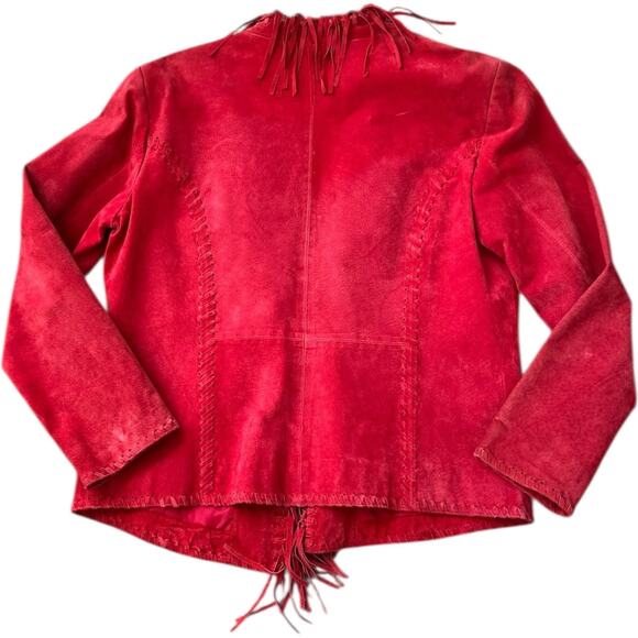 Y2K Western Boho Chico’s Design Red Suede Fringe Leather Jacket Size 2 (M/L) - Picture 6 of 16
